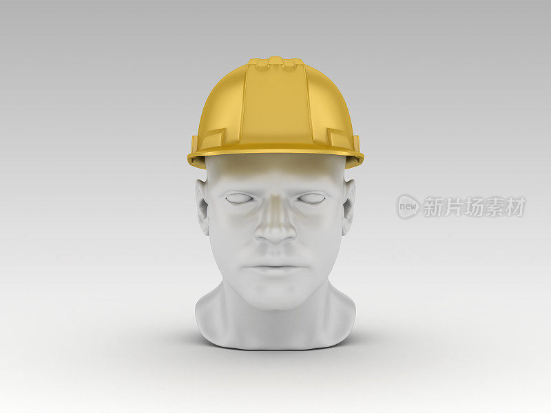 人类头与建设头盔- 3D渲染